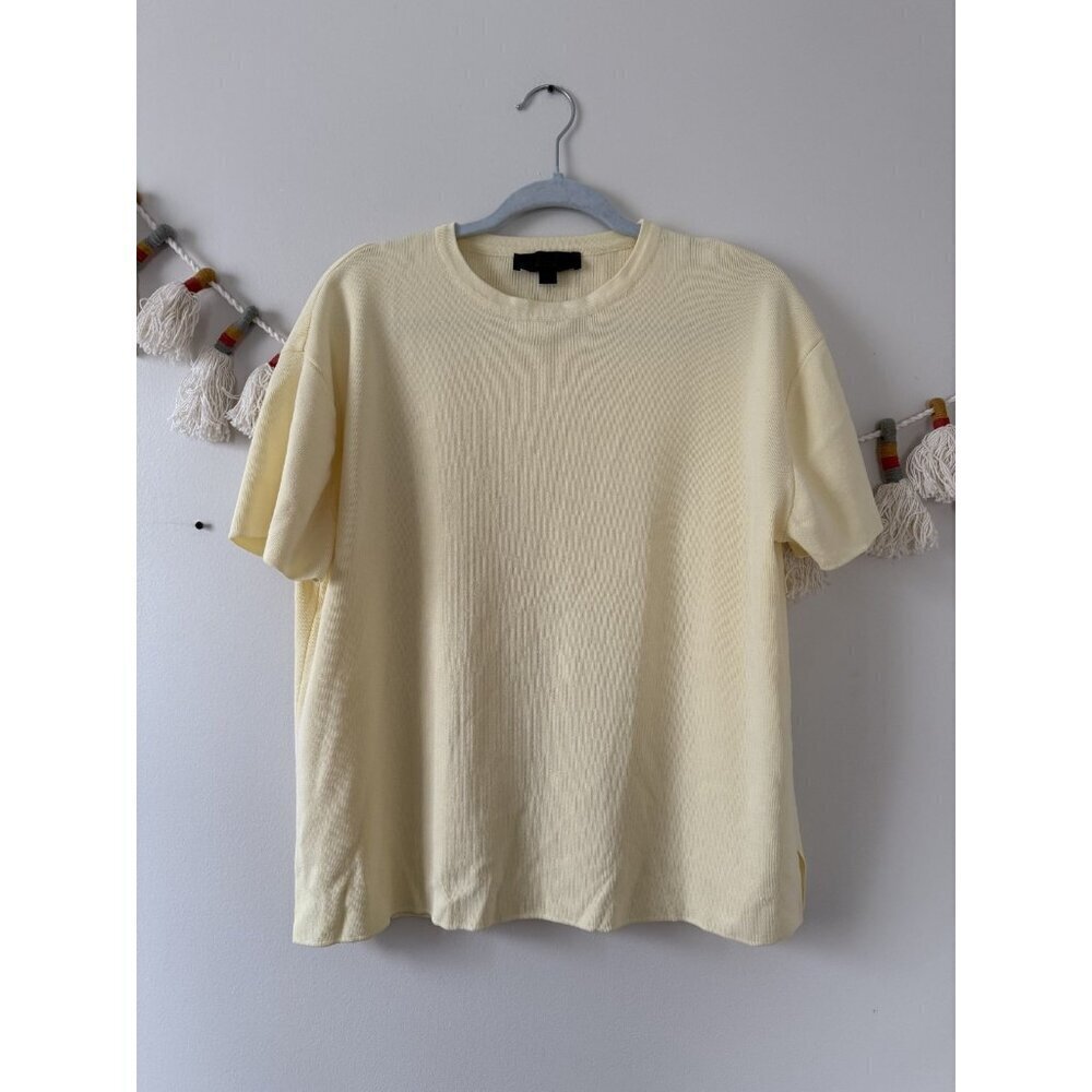 Zara Buttery Yellow Oversized Heavy Knit Short Sleeve Top Boxy Basics Preppy M